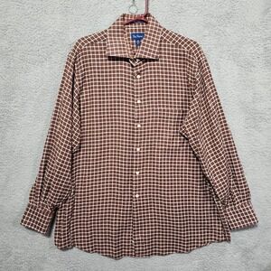 Paul Fredrick‎ Mens Dress Shirt Size XL Brown White Check Long Sleeve